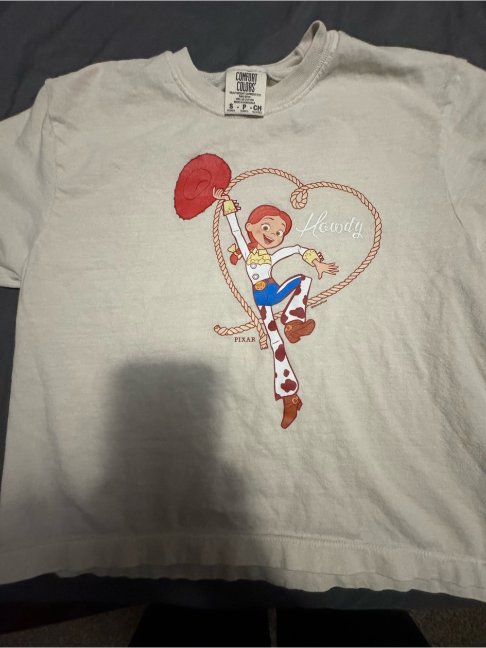 Comfort Colors Cream Women’s cropped Tee with Pixar Jessie Graphic